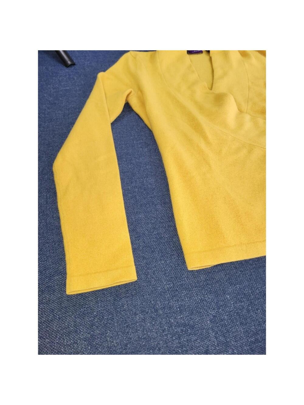 Saks Fifth Avenue Yellow Wrap Sweater Women's Small V-Neck Long Sleeve - Picture 4 of 9